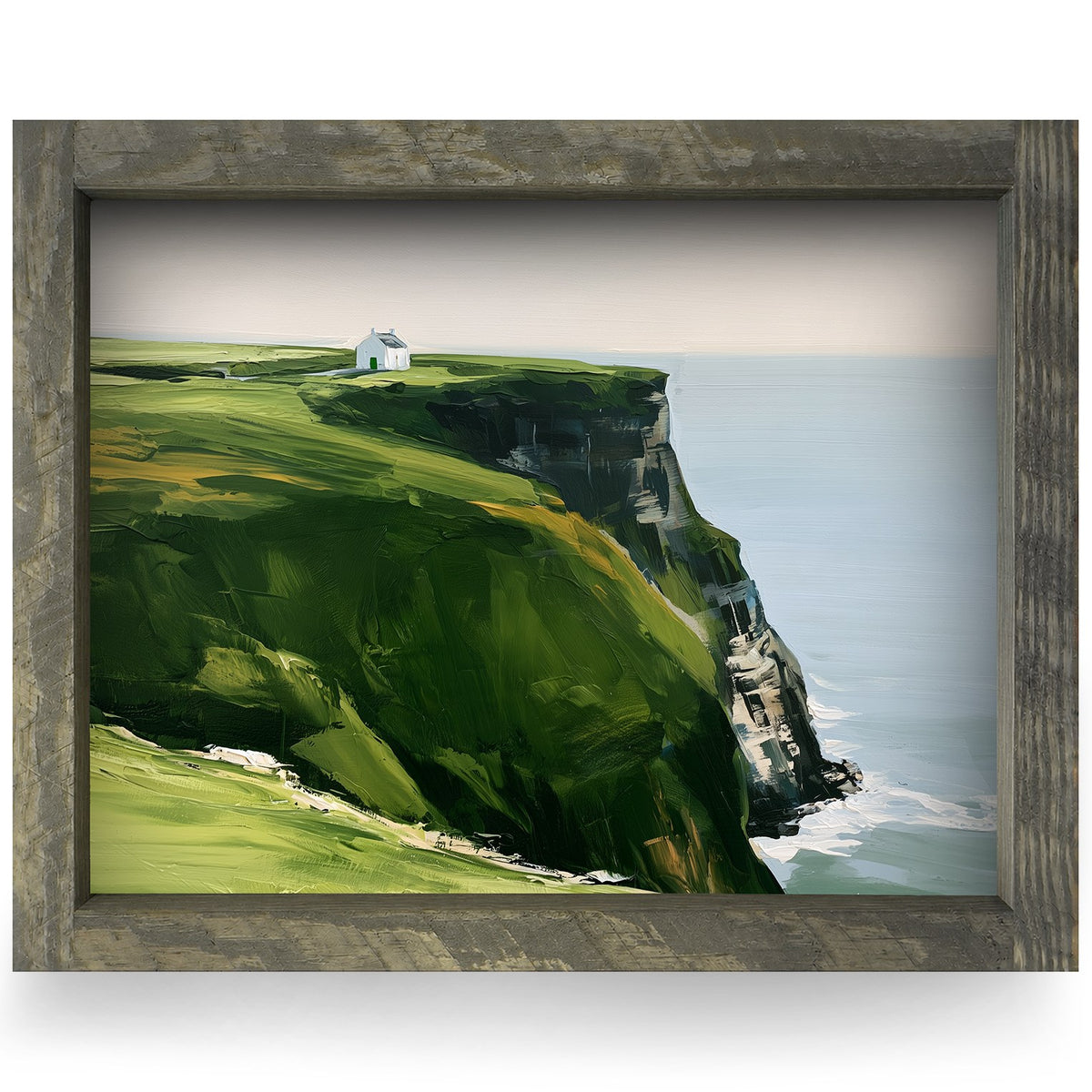 Green Sea Cliff Cottage | Real Wood Framed Wall Art Print