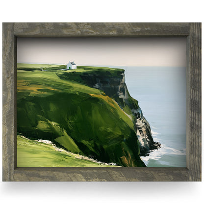 Green Sea Cliff Cottage | Real Wood Framed Wall Art Print