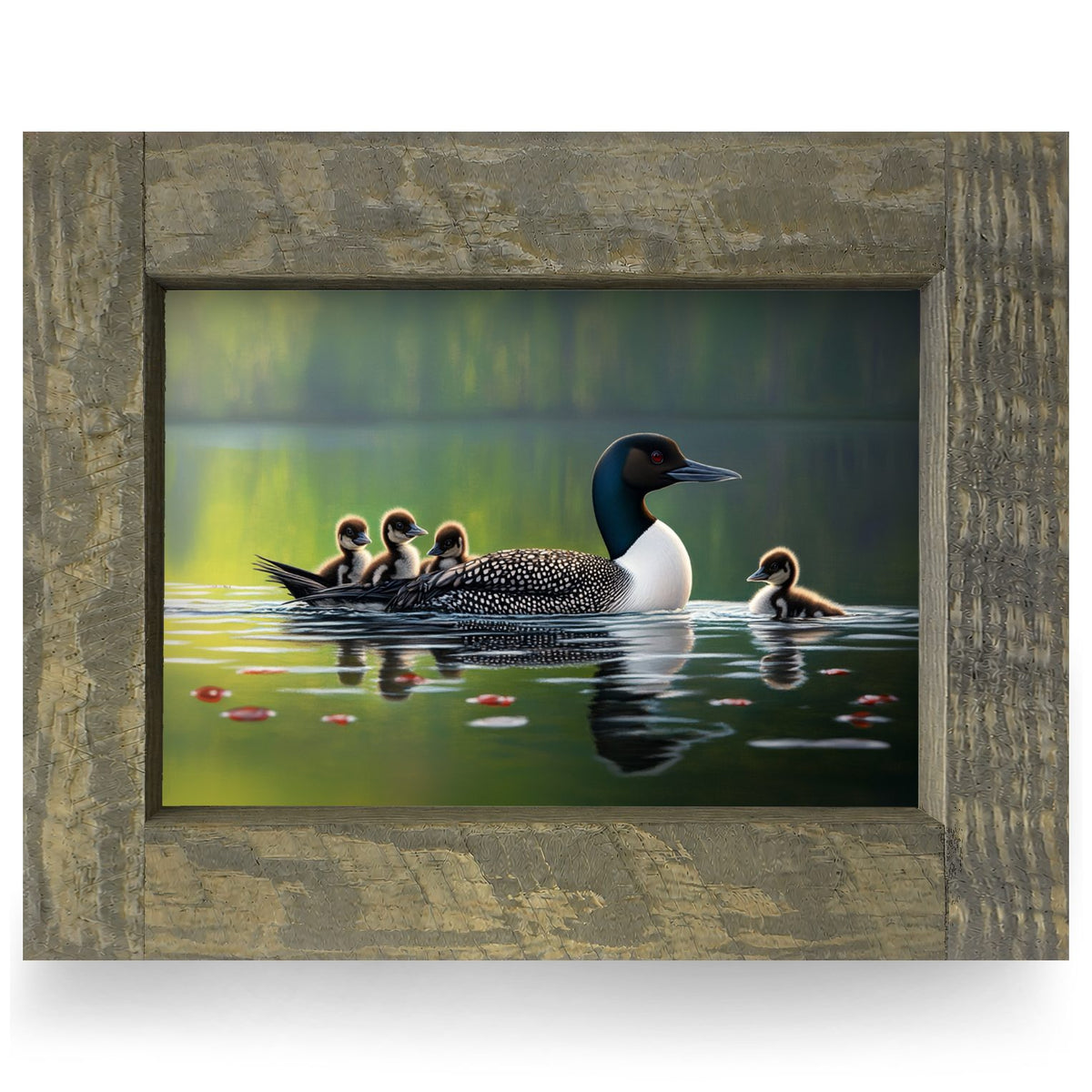 Happy Loon Family | Real Wood Framed Wall Art Print
