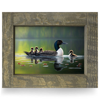 Happy Loon Family | Real Wood Framed Wall Art Print