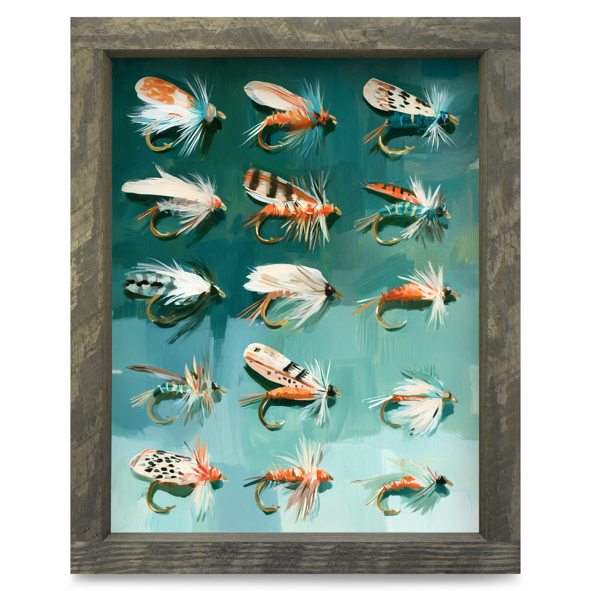 Vintage Fly Fishing Flies | Real Wood Framed Wall Art Print