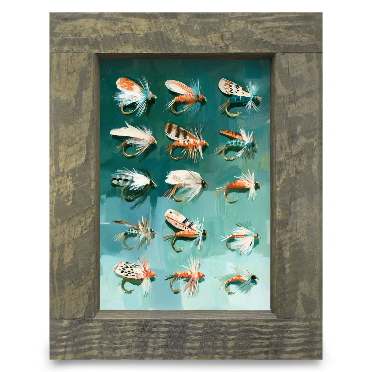 Vintage Fly Fishing Flies | Real Wood Framed Wall Art Print