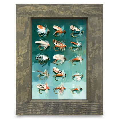 Vintage Fly Fishing Flies | Real Wood Framed Wall Art Print