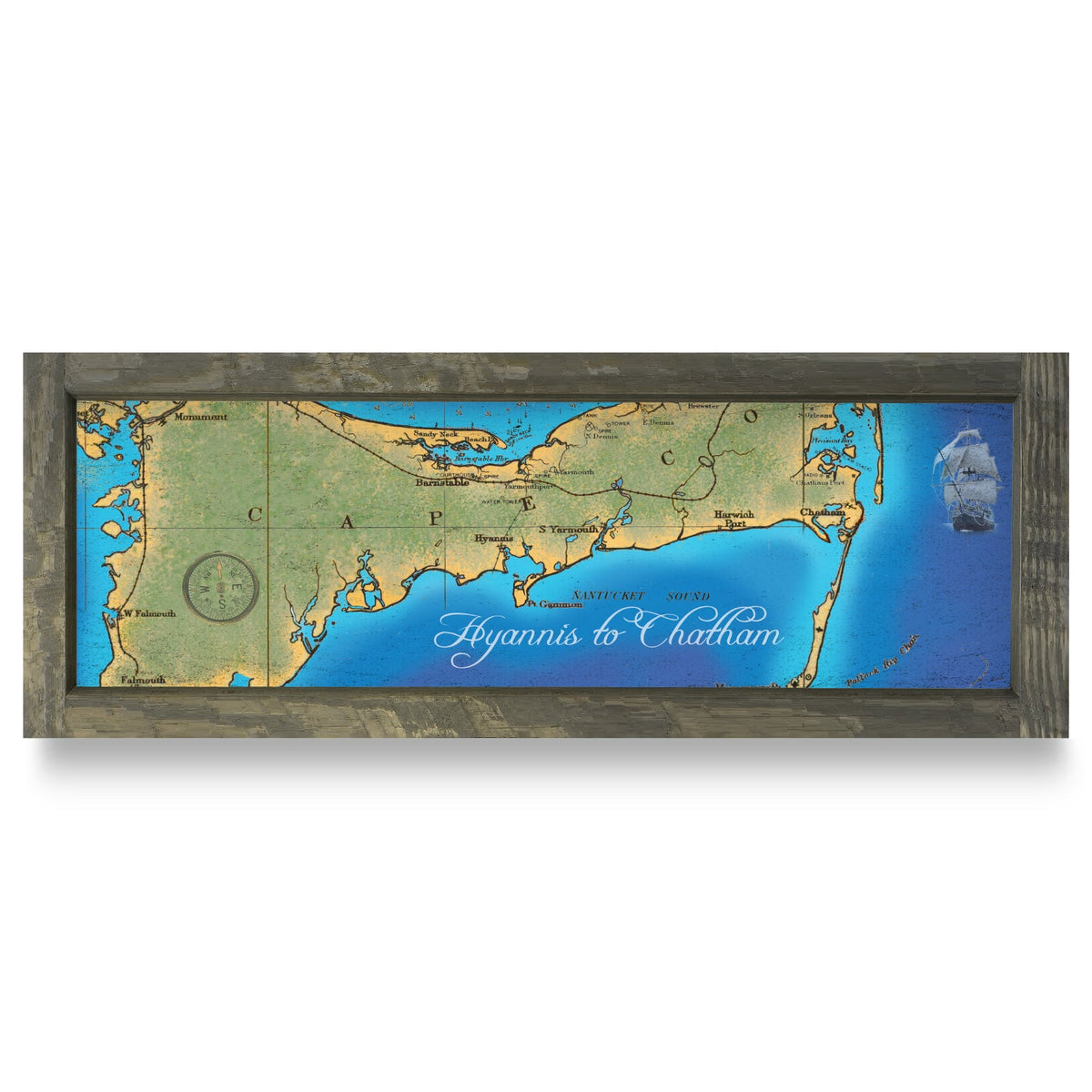 Hyannis, Massachusetts Map | Real Wood Framed Wall Art Print