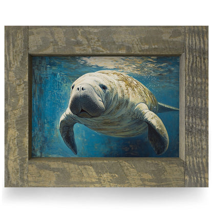 Old Man Manatee | Real Wood Framed Wall Art Print