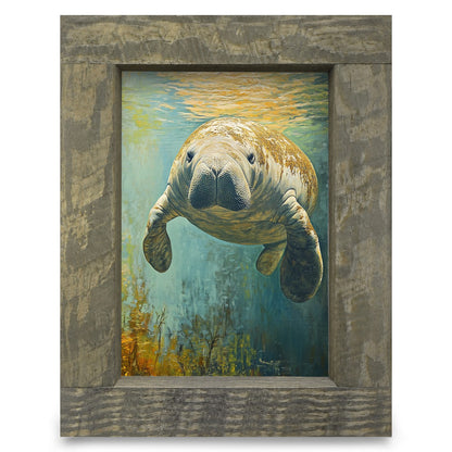 Manatee Swim | Real Wood Framed Wall Art Print