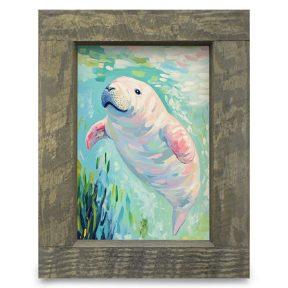 Happy Manatee | Real Wood Framed Wall Art Print