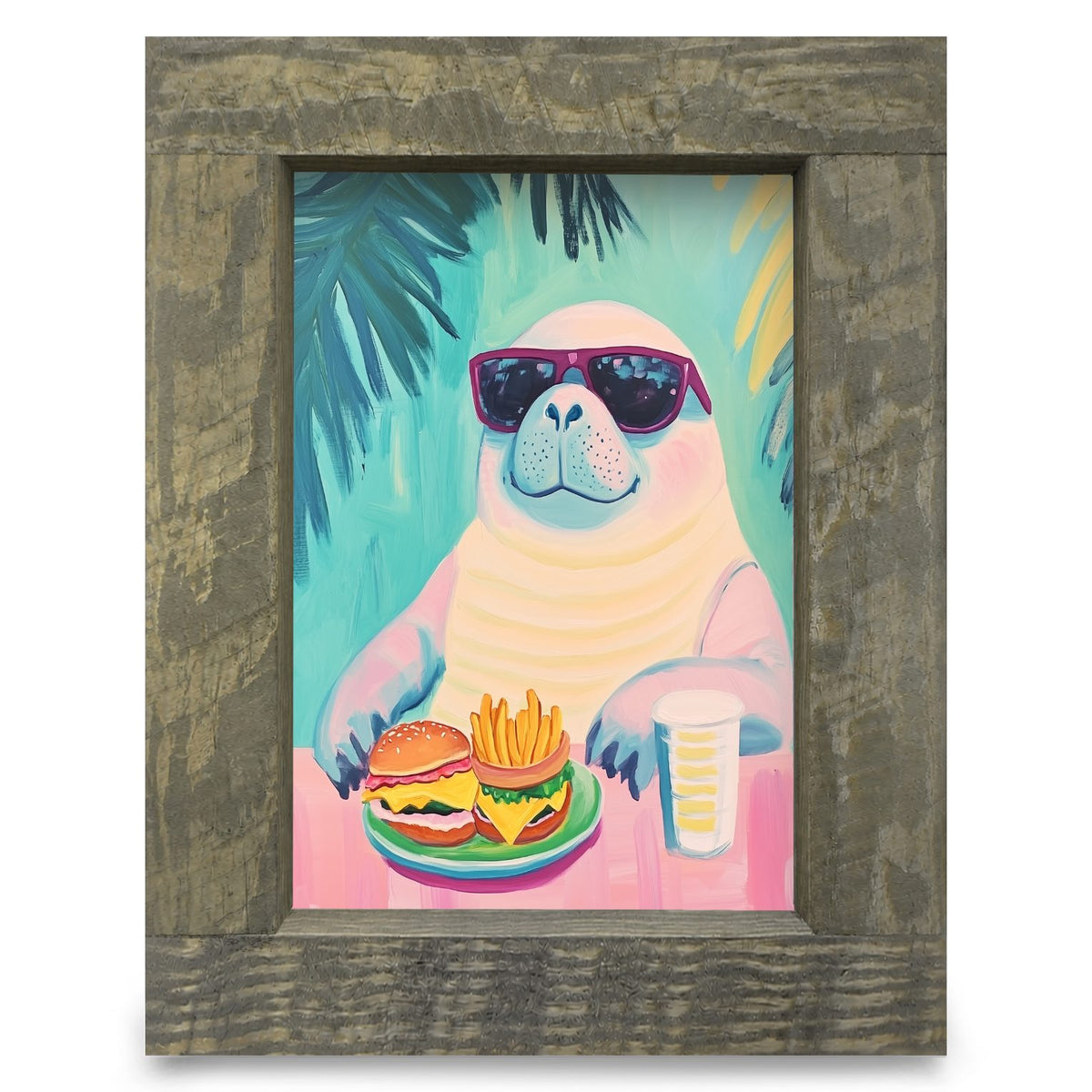 Hey Dude Manatee | Real Wood Framed Wall Art Print