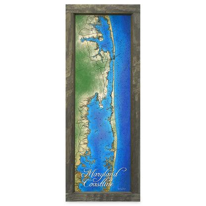 Maryland Coastline Map | Real Wood Framed Wall Art Print