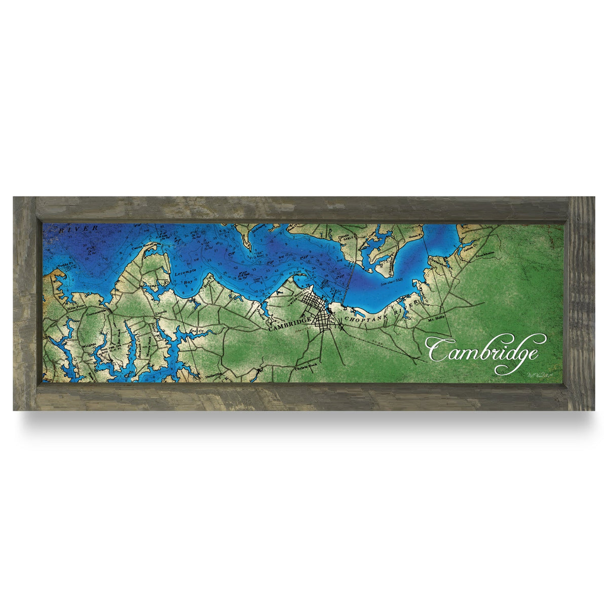Cambridge, Maryland Map | Real Wood Framed Wall Art Print