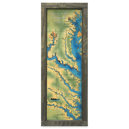 Rivers of the Chesapeake Bay Map | Real Wood Framed Wall Art Print