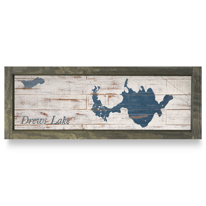 Drews Lake, Maine Map | Real Wood Framed Wall Art Print
