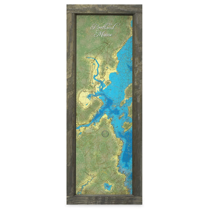 Portland, Maine Map | Real Wood Framed Wall Art Print