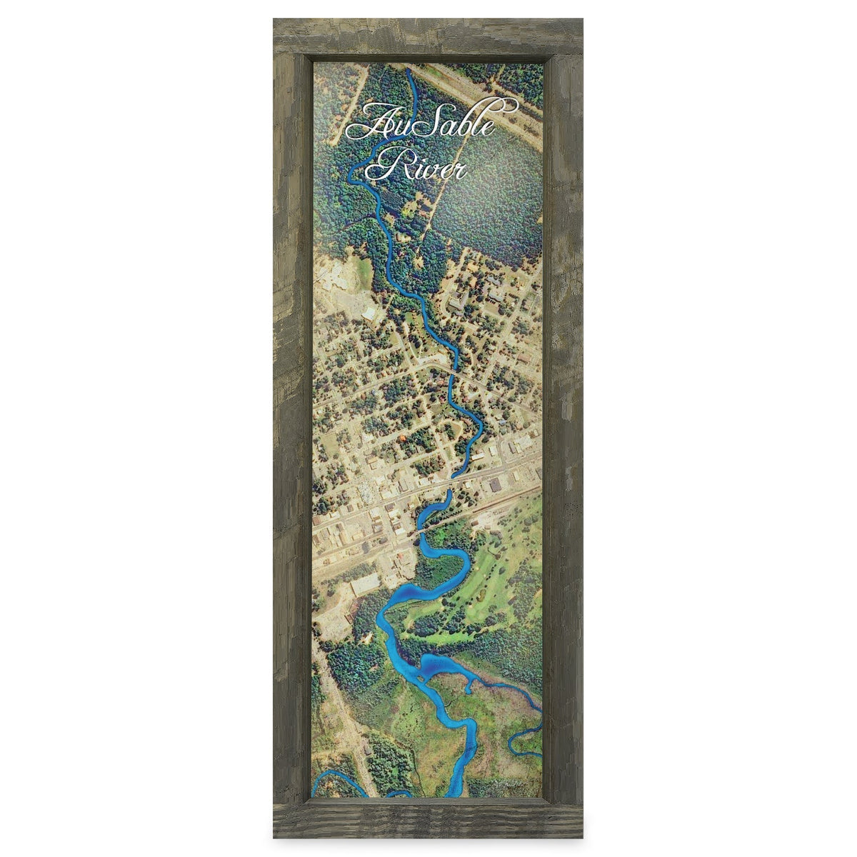 AuSable River, Michigan Map | Real Wood Framed Wall Art Print