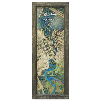 AuSable River, Michigan Map | Real Wood Framed Wall Art Print