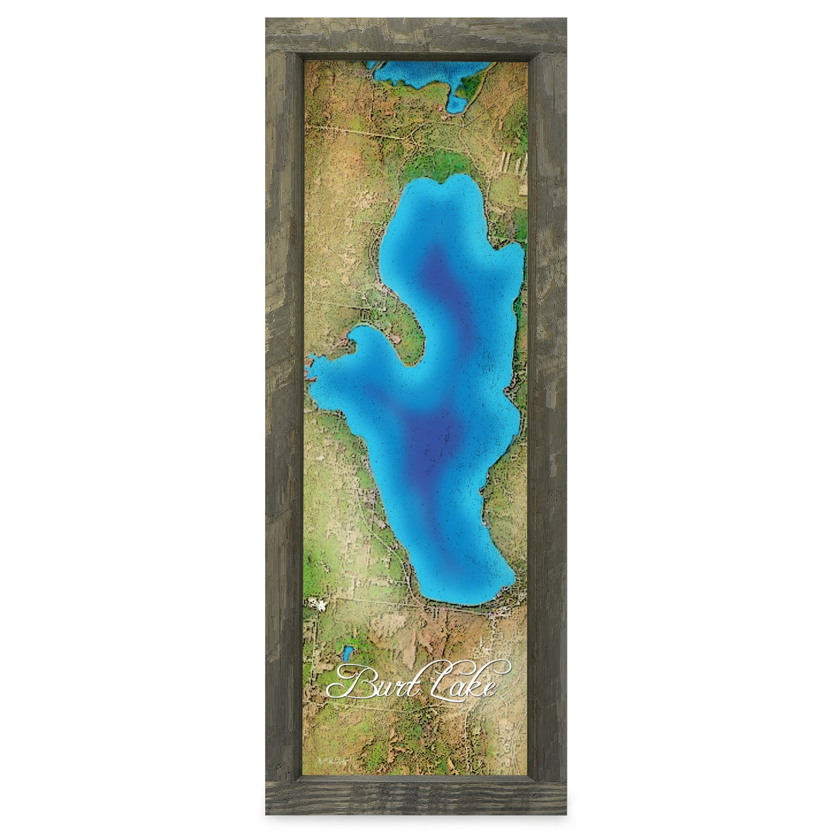 Burt Lake, Michigan Map | Real Wood Framed Wall Art Print