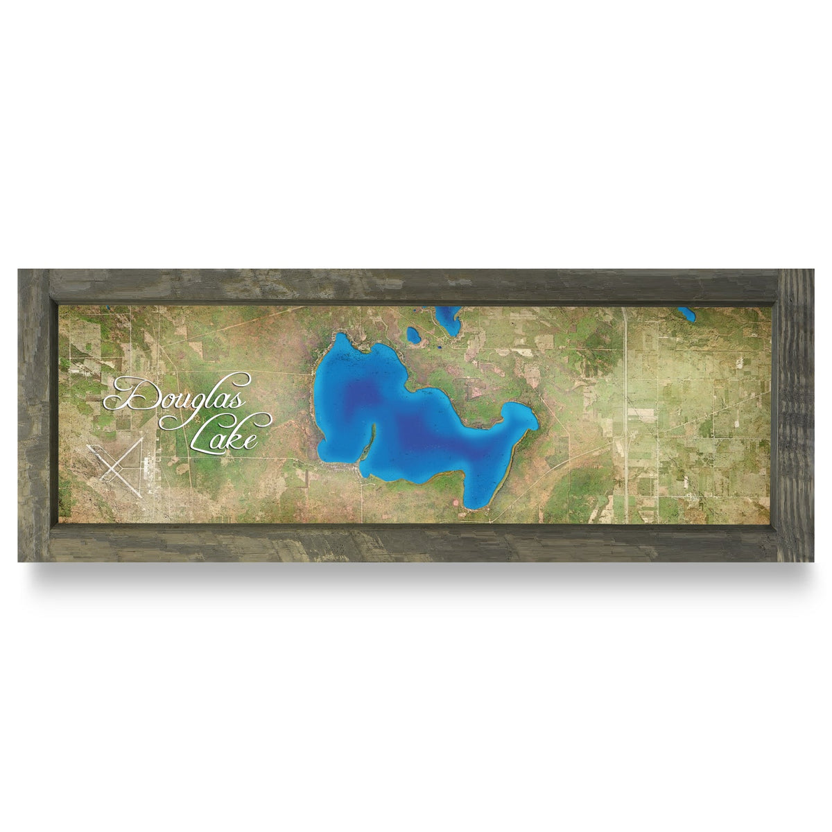 Douglas Lake, Michigan Map | Real Wood Framed Wall Art Print