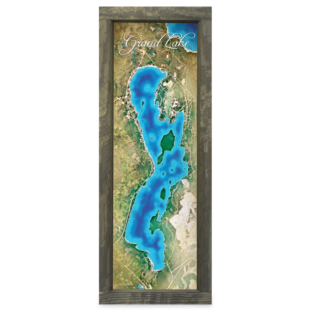 Grand Lake, Michigan Map | Real Wood Framed Wall Art Print