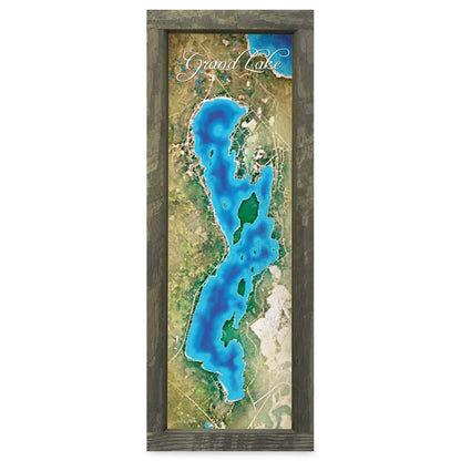 Grand Lake, Michigan Map | Real Wood Framed Wall Art Print