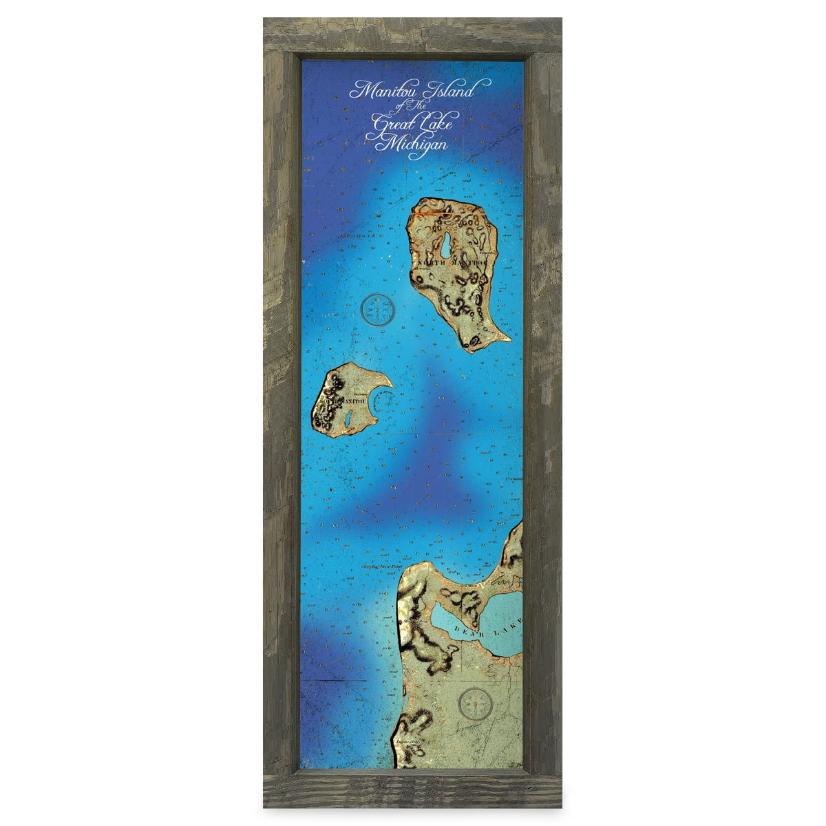 Manitou Islands, Michigan Map | Real Wood Framed Wall Art Print