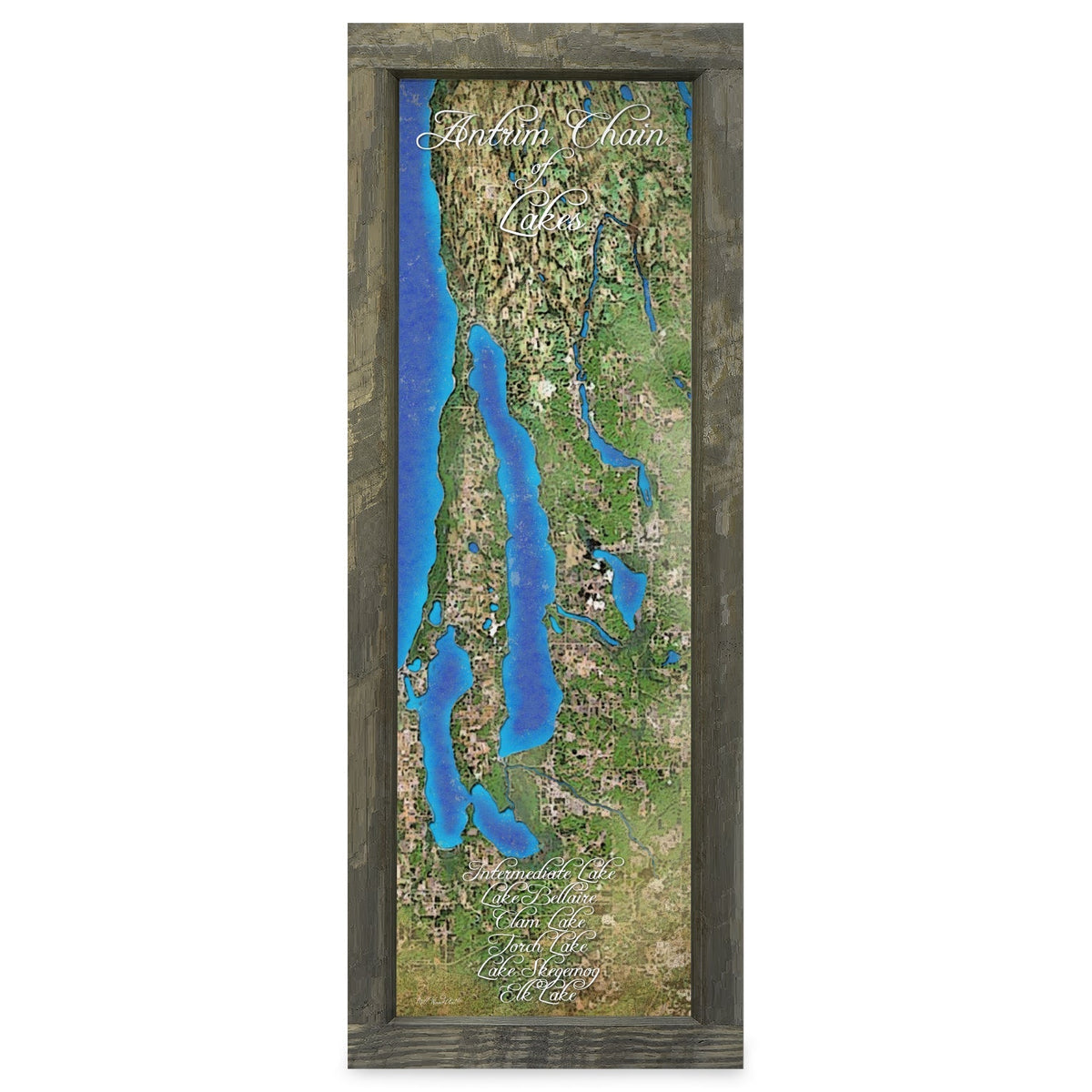 Torch Lake, Michigan Map | Real Wood Framed Wall Art Print