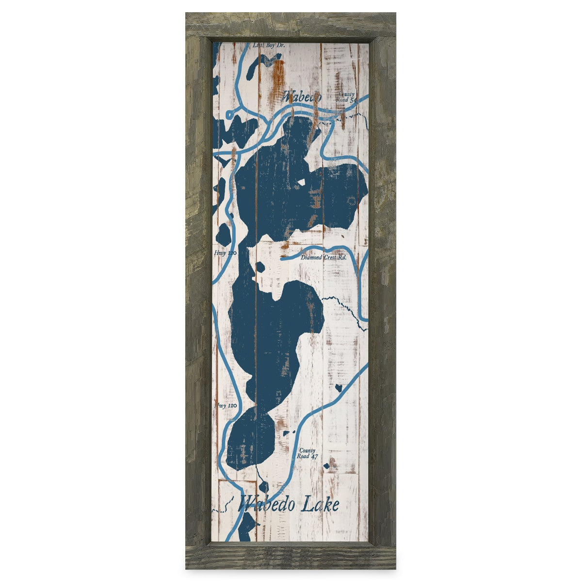 Wabedo Lake, Minnesota Map | Real Wood Framed Wall Art Print