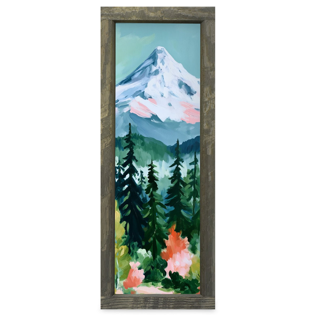 Snowy Peak And Pines | Real Wood Framed Wall Art Print | Skinny