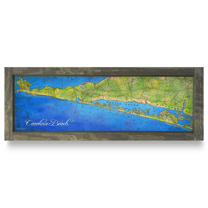 Carolina Beach, North Carolina Map | Real Wood Framed Wall Art Print