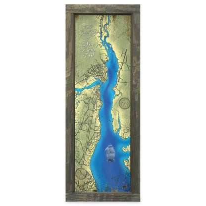 New Bern, North Carolina Map | Real Wood Framed Wall Art Print