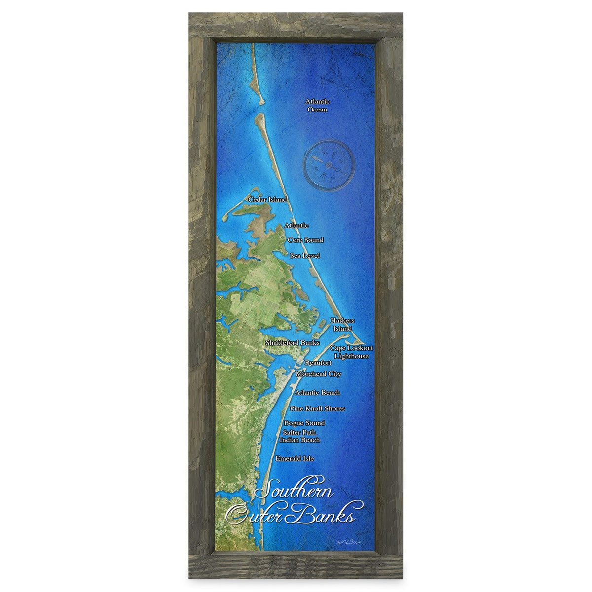 Southern Outer Banks, North Carolina Map | Real Wood Framed Wall Art Print