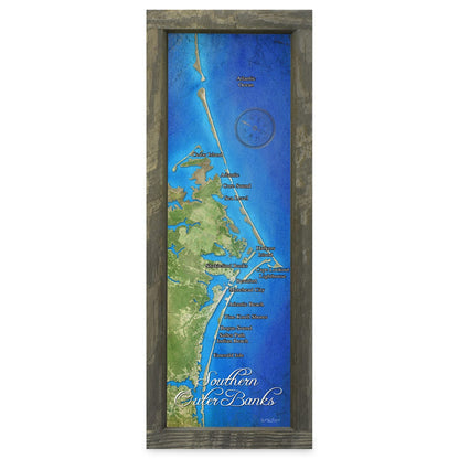 Southern Outer Banks, North Carolina Map | Real Wood Framed Wall Art Print