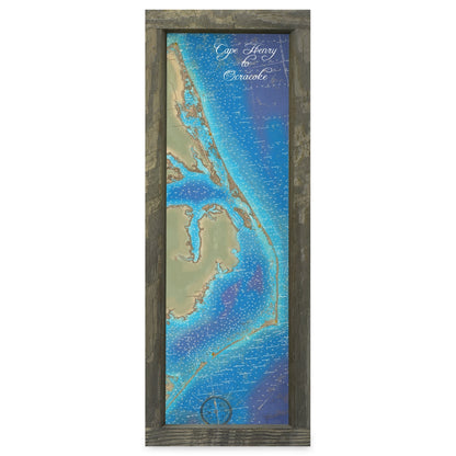 Outer Banks, North Carolina Map | Real Wood Framed Wall Art Print