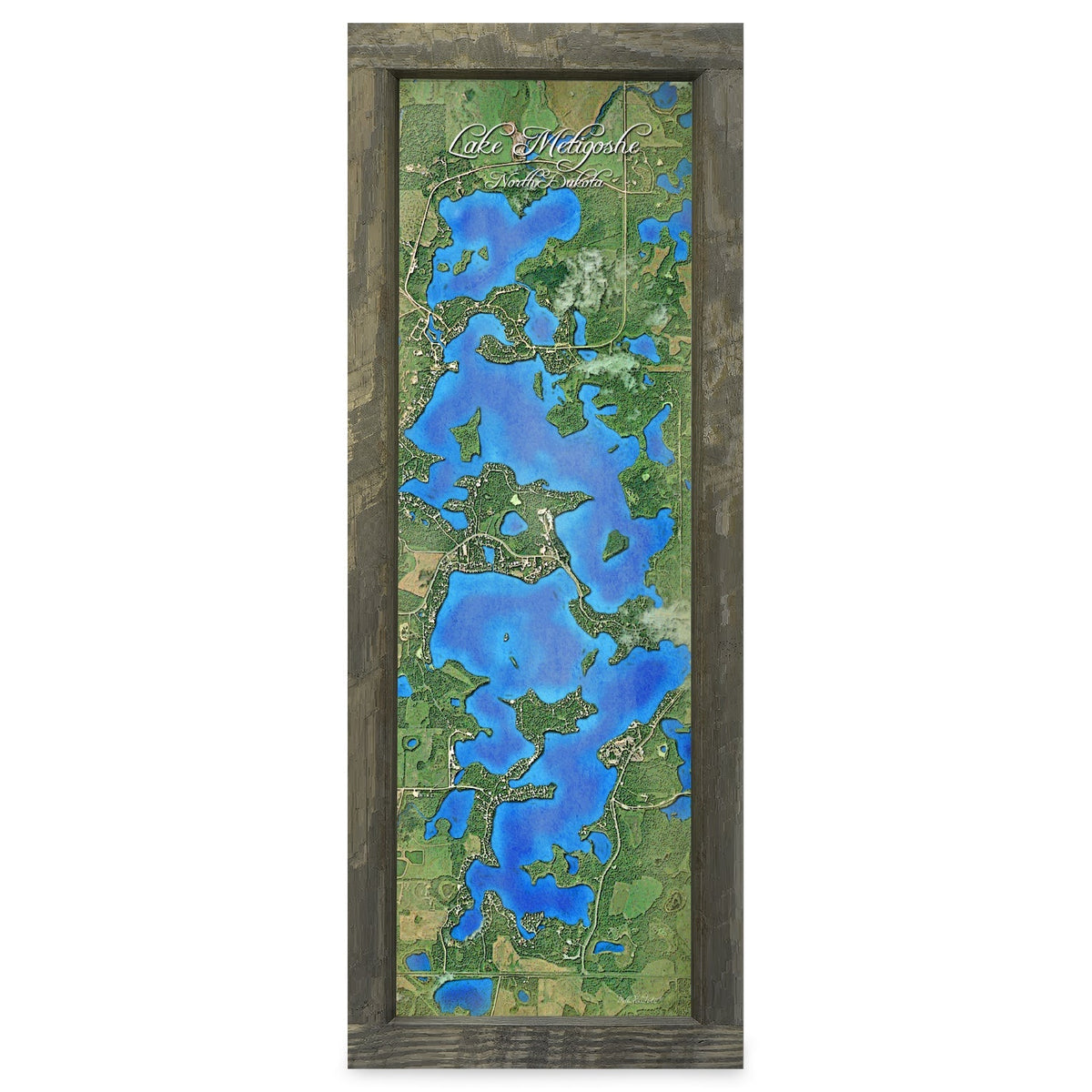 Metigoshe Lake, North Dakota Map | Real Wood Framed Wall Art Print