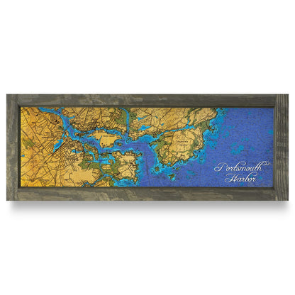 Portsmouth Harbor, New Hampshire Map | Real Wood Framed Wall Art Print