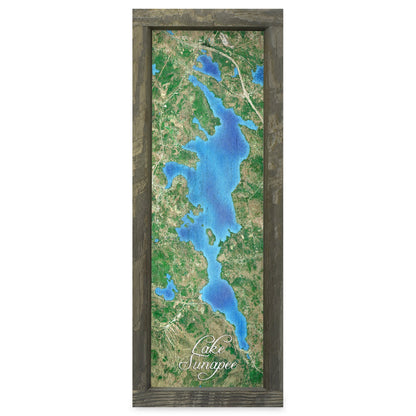 Sunapee, New Hampshire Map | Real Wood Framed Wall Art Print