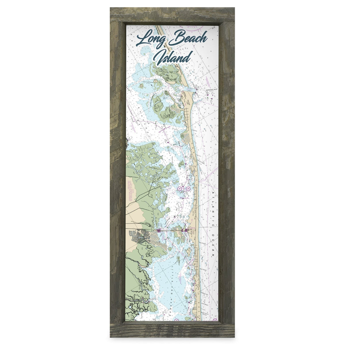 Long Beach Island, New Jersey Map | Real Wood Framed Wall Art Print