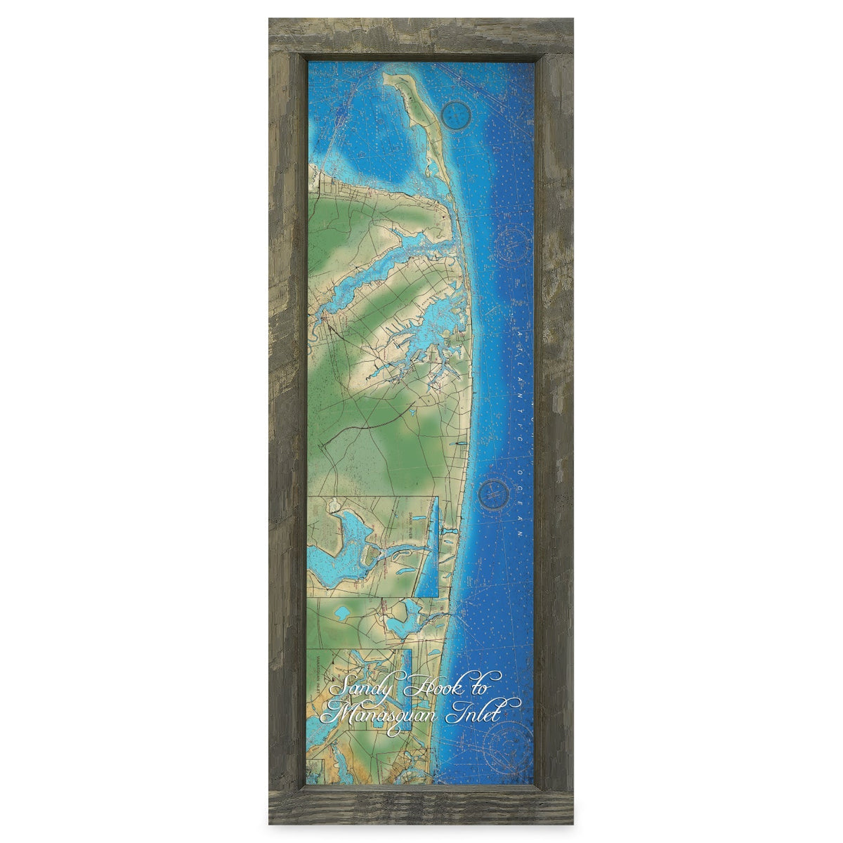 Sandy Hook, New Jersey Map | Real Wood Framed Wall Art Print