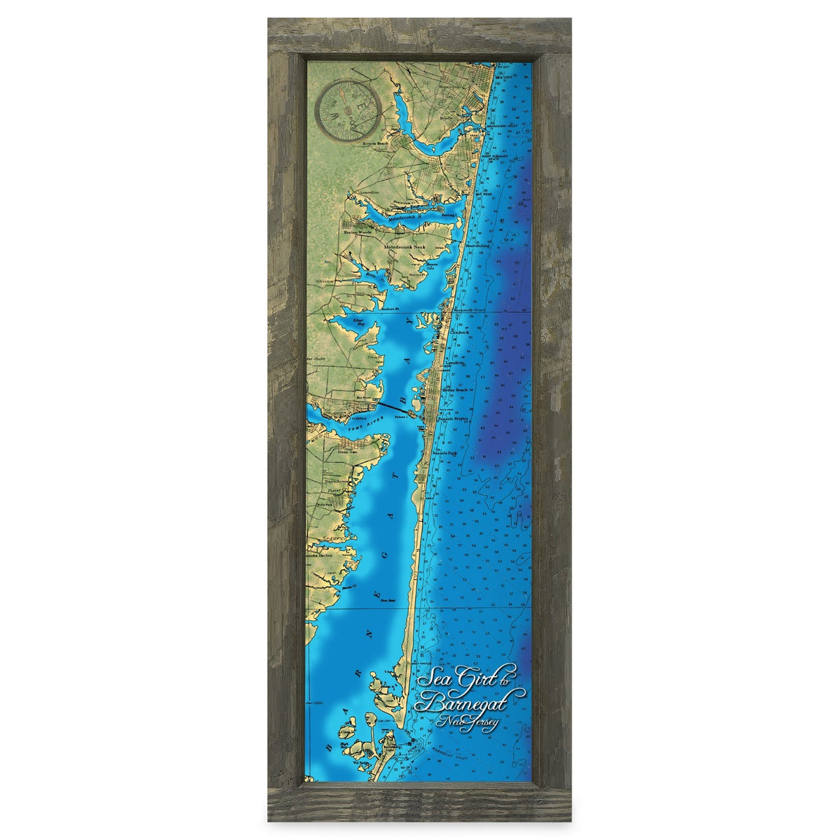 Seaside Heights, New Jersey Map | Real Wood Framed Wall Art Print