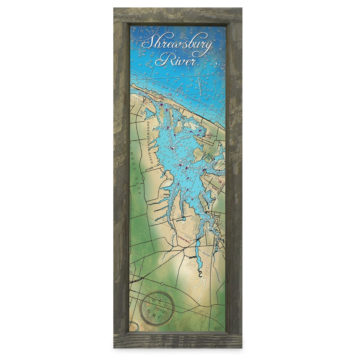 Shrewsbury River, New Jersey Map | Real Wood Framed Wall Art Print