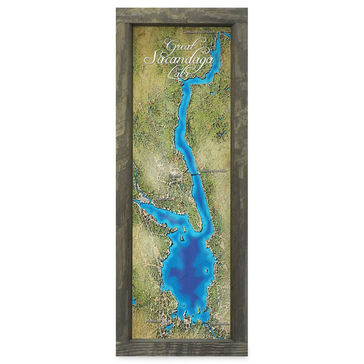 Saranac Lake, New York Map | Real Wood Framed Wall Art Print