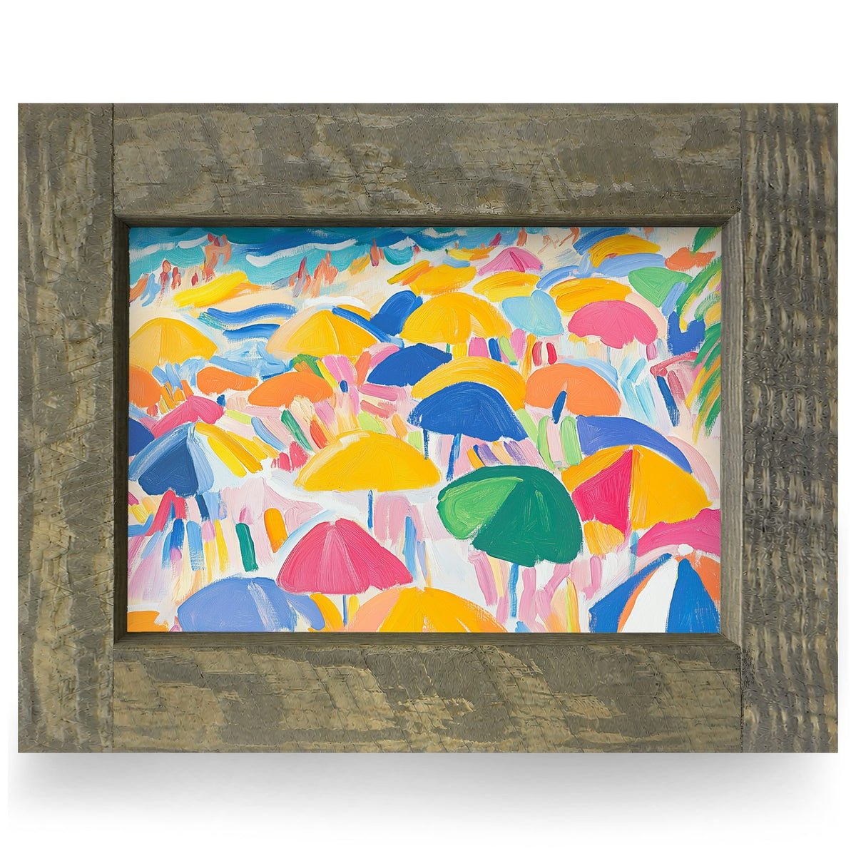 Colorful Beach Umbrellas | Real Wood Framed Wall Art Print