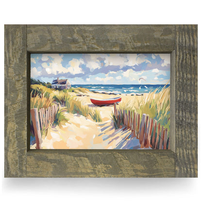 Red Rowboat Escape | Real Wood Framed Wall Art Print | Horizontal