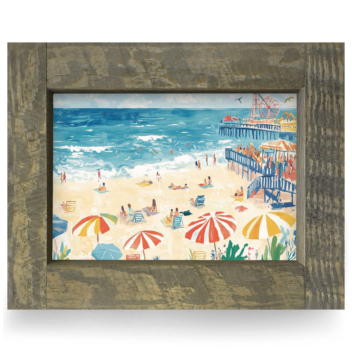 Bustling Beach Boardwalk | Real Wood Framed Wall Art Print | Horizontal