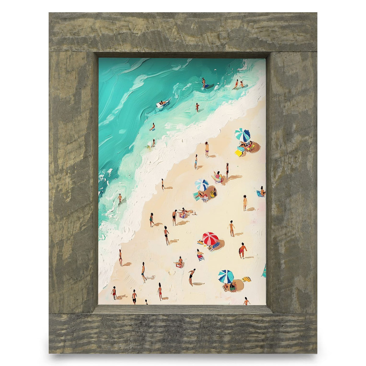 Colorful Busy Beach | Real Wood Framed Wall Art Print