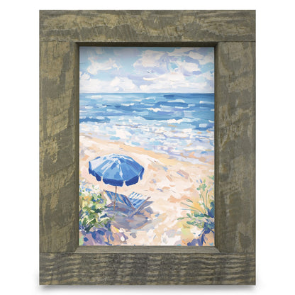 Blue Umbrella Beach Escape | Real Wood Framed Wall Art Print