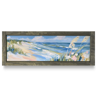 Sea Oats And Surf | Real Wood Framed Wall Art Print | Skinny