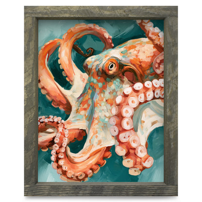 Coral Octopus | Real Wood Framed Wall Art Print