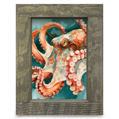 Coral Octopus | Real Wood Framed Wall Art Print