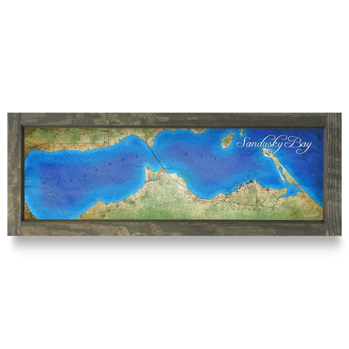 Sandusky Bay, Ohio Map | Real Wood Framed Wall Art Print