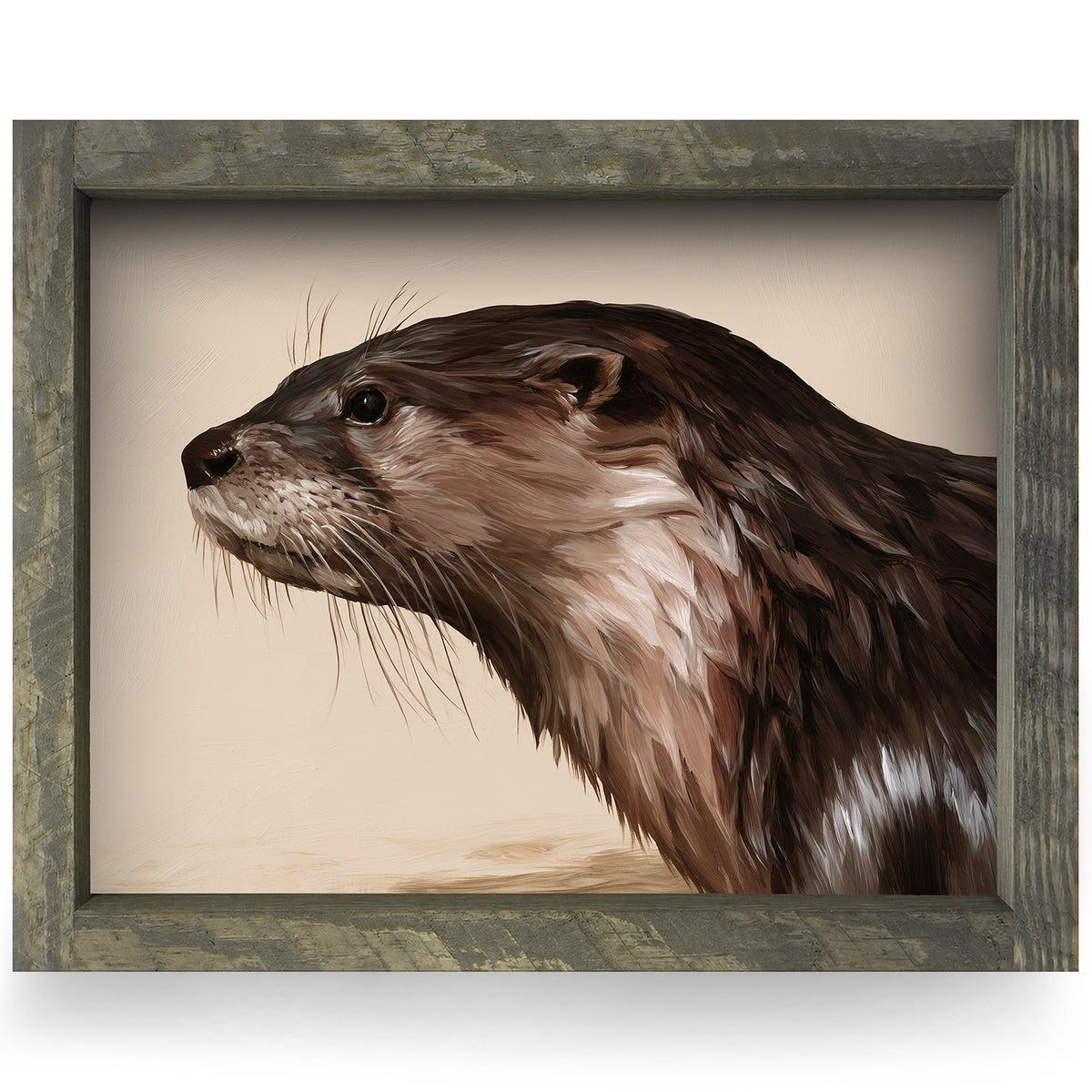 River Otter Portrait | Real Wood Framed Wall Art Print
